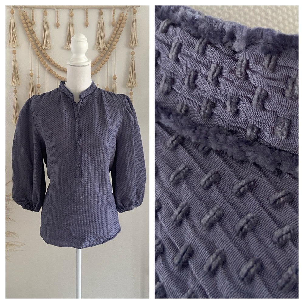 Max Studio Swiss dot blouse 3/4 puff sleeve chenille NWT gift medium $128 retail